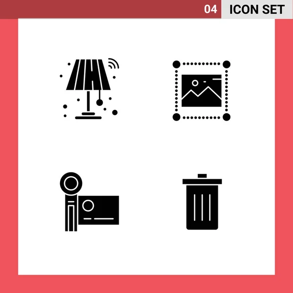 Ensemble Moderne Glyphes Solides Des Symboles Tels Que Intérieur Caméscope — Image vectorielle