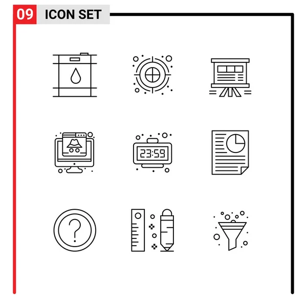 Stock Vector Icon Pack Mit Zeilenzeichen Und Symbolen Für Uhr — Stockvektor