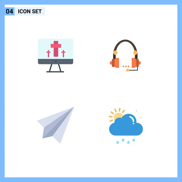 Set Von Kommerziellen Flachen Symbolen Für Monitor Hilfe Kommunikation Kommunikation — Stockvektor