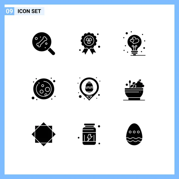 Universal Solid Glyphs Set Web Mobile Applications Map Ovo Lâmpada — Vetor de Stock