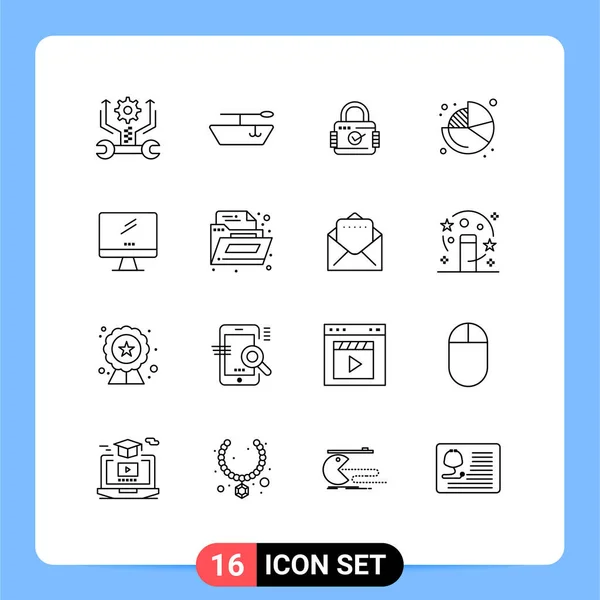 Universal Icon Symbols Group Modern Outlines Device Secure Monitor Pie — Stock Vector
