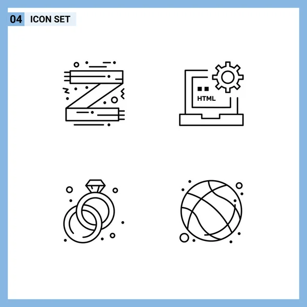 4つのモダンなUiアイコンのセットアクセサリー Html ファッション コーディング ジュエリーのための記号編集可能なベクトルデザイン要素 — ストックベクタ