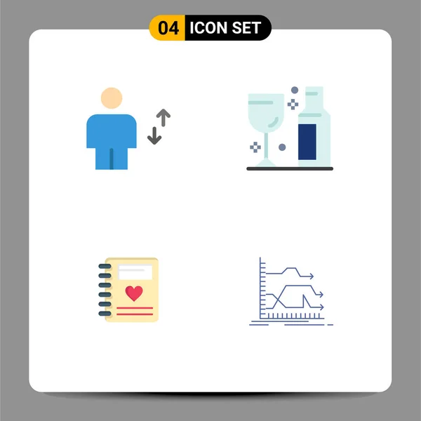 Modern Set Flat Icons Pictograph Avatar Notebook Human Glass Heart — Stock Vector