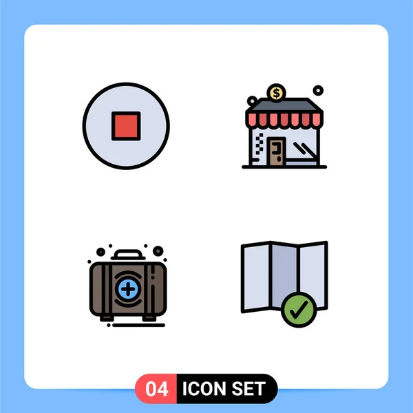 Set Modern Icons Symbols Signs Circle Kit Shop Aid Check — Stock Vector