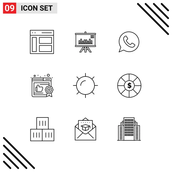 Thematic Vector Outlines Editable Symbols Sun Recommended Business Watts App — Stock Vector