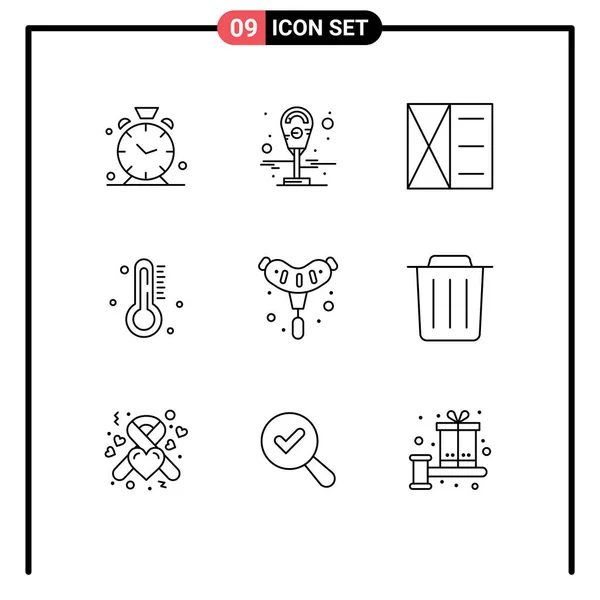 Mobile Interface Outline Set Pictograms Grill Bbq Fashion Rain Temperature — Archivo Imágenes Vectoriales