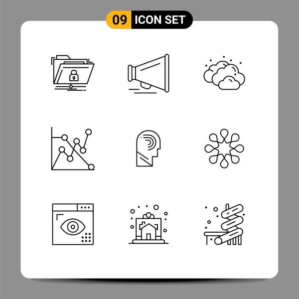 Vector Stock Icon Pack Líneas Signos Símbolos Para Mente Humano — Archivo Imágenes Vectoriales