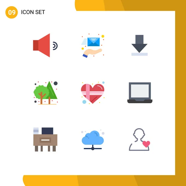 Pictogram Set Egyszerű Lapos Színek Szerelem Ajándék Hajnal Jelen Szerkeszthető — Stock Vector