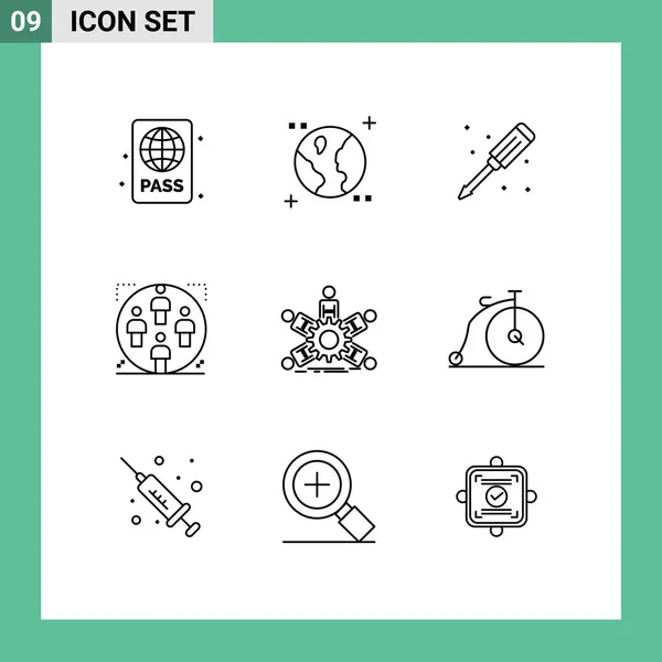 Vector Stock Icon Pack Líneas Símbolos Para Equipo Hombre Mecánica — Archivo Imágenes Vectoriales