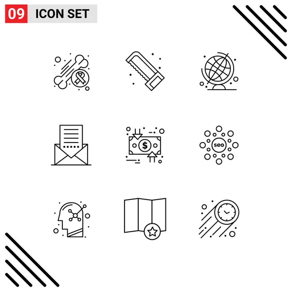 Stock Vector Icon Pack Line Signs Symbols Charge Interface Saw — Stock Vector