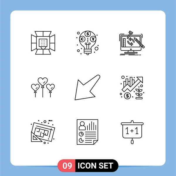 Set Modern Icons Symbols Signs Arrow Balloon Budget Heart Workshop — Stock Vector