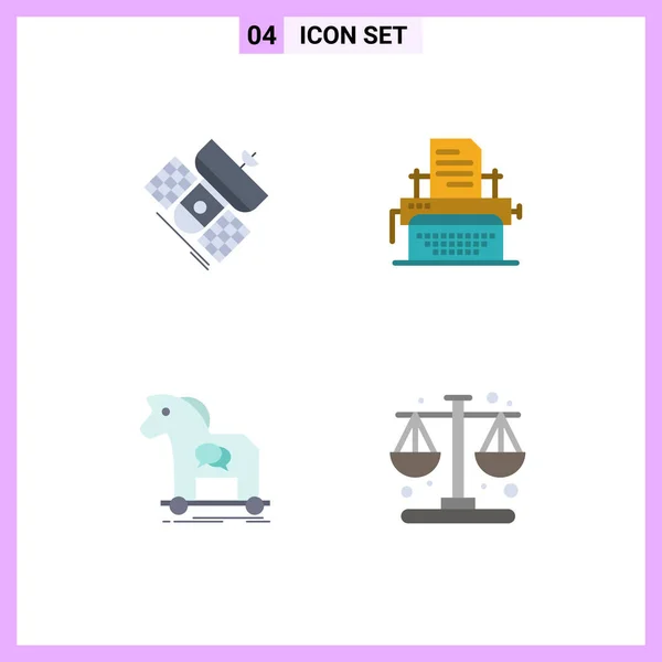 Set Commercial Flat Icons Pack Broadcast Cybercrime Satellite Typing Internet — Vector de stock