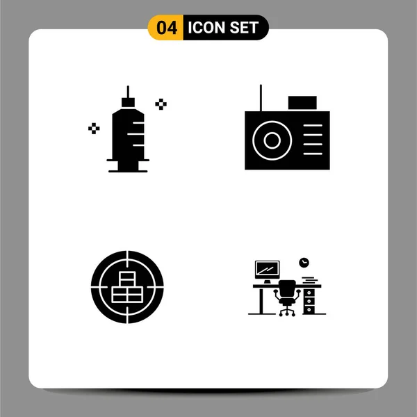 Universal Solid Glyph Signs Symbole Der Chemie Target Spritze Kaufen — Stockvektor