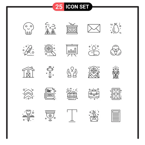 Conjunto Icones Modernos Símbolos Sinais Para Ação Graças Frutas Tambor — Vetor de Stock