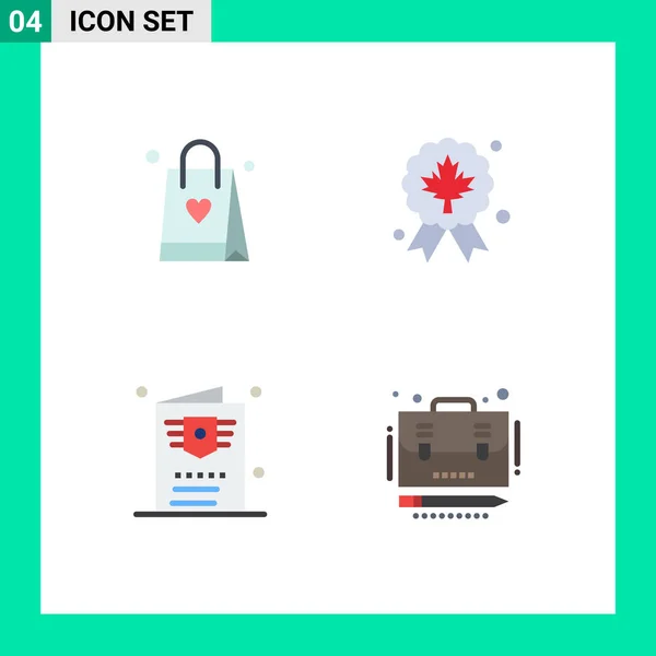 Set Commercial Flat Icons Pack Shopping Bag Ticket Leaf Quality — Archivo Imágenes Vectoriales
