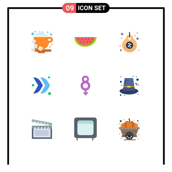 Mobile Interface Flat Color Set Pictograms Eight Right Label Direction — Stockový vektor