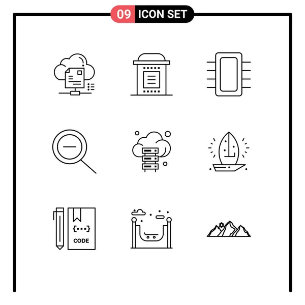 Pictogram Set Simple Outlines Cloud Out Horor Hardware Devices Editable — Stockový vektor