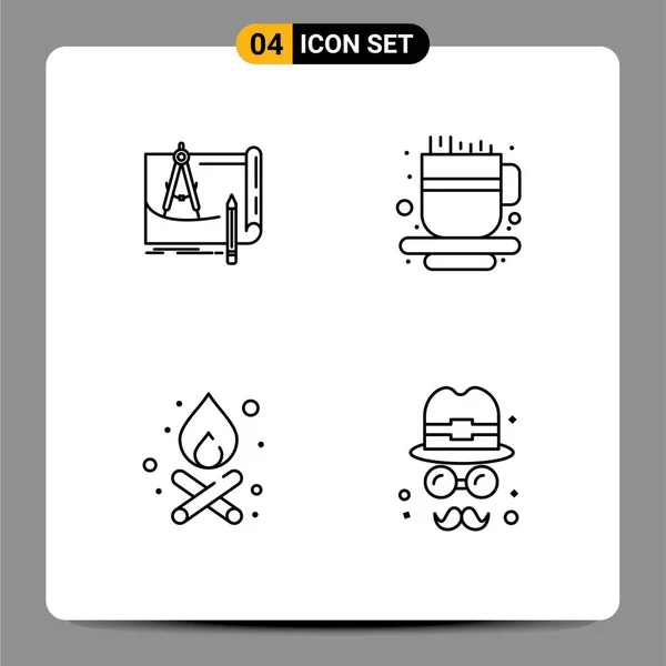 Stock Vector Icon Pack Line Signs Symbols Blueprint Bonfire Construction — 스톡 벡터