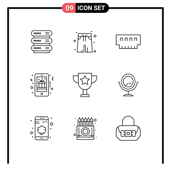 Mobile Interface Outline Set Pictograms Award Mobile Gift Devices Mobile — Vector de stock