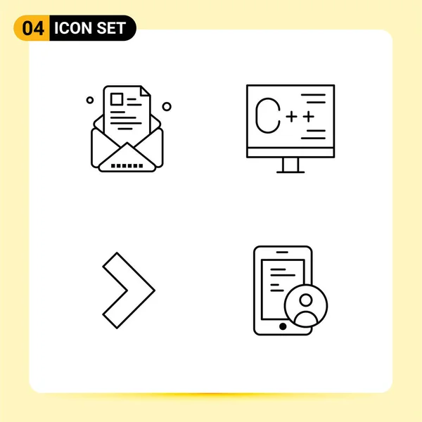 4つの商用ファイルラインフラットカラーパックのセット電子メール ニュースレター コーディング 矢印編集可能なベクトルデザイン要素 — ストックベクタ