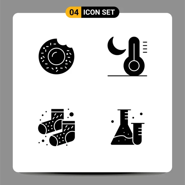 Mobile Interface Solid Glyph Set Pictograms Donut Socks Climate Temperature — 스톡 벡터