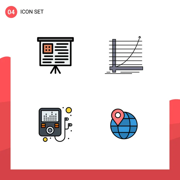 Filledline Flat Colors Signs Symbols Board Location Chart Goal Globe — 스톡 벡터