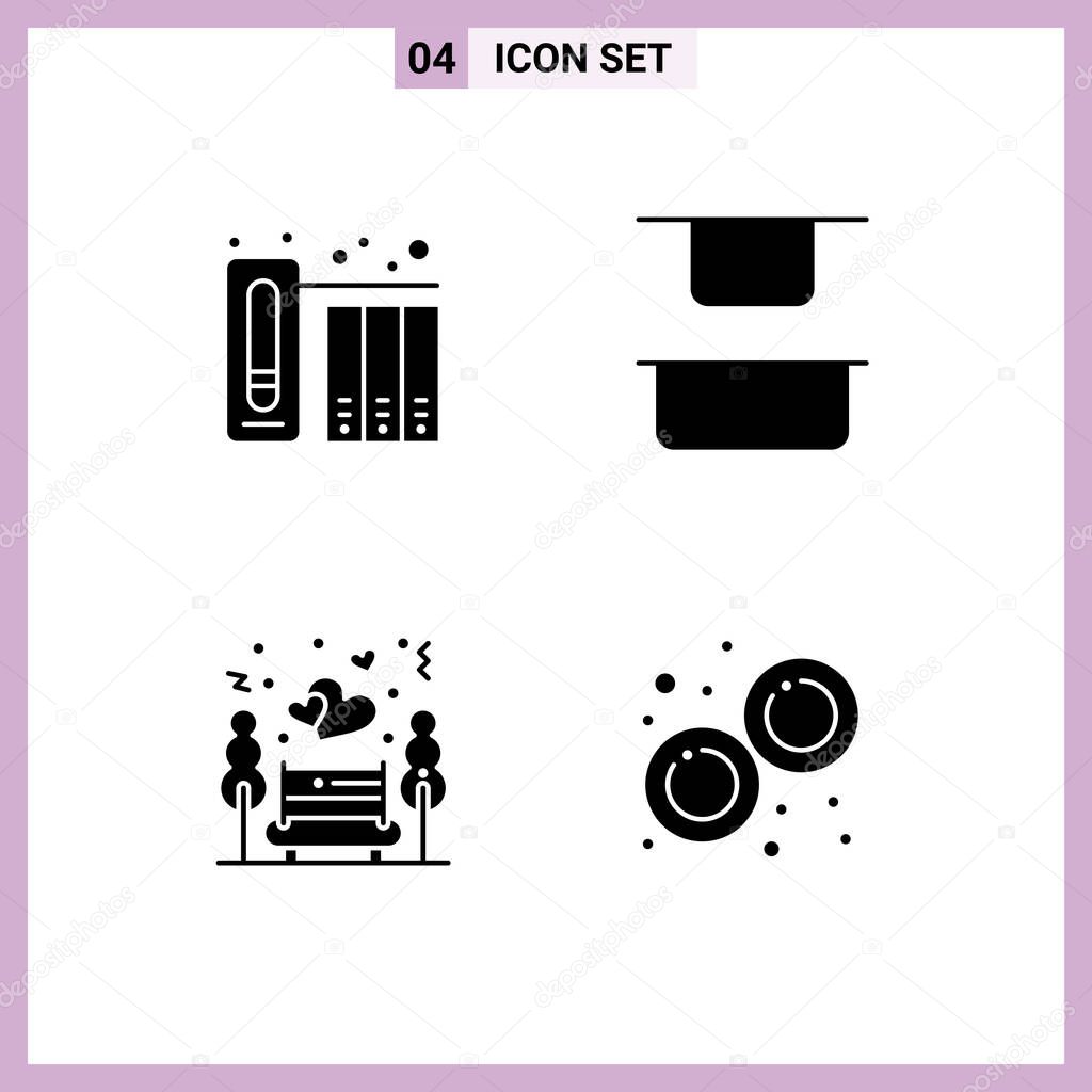 Mobile Interface Solid Glyph Set of 4 Pictograms of data, night, history, vertical, biology Editable Vector Design Elements