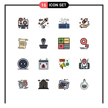 16 yaratıcı Düz Renk Paketi Not, belge, eklenti, koruma, Çocuk Düzenlenebilir Yaratıcı Vektör Tasarım Elemanları