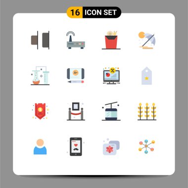 Mobil Web siteleri için 16 Düz Renk konsepti Madde, kimya, gıda, kimya bilimi, şemsiye düzenlenebilir yaratıcı vektör tasarım elementleri paketi