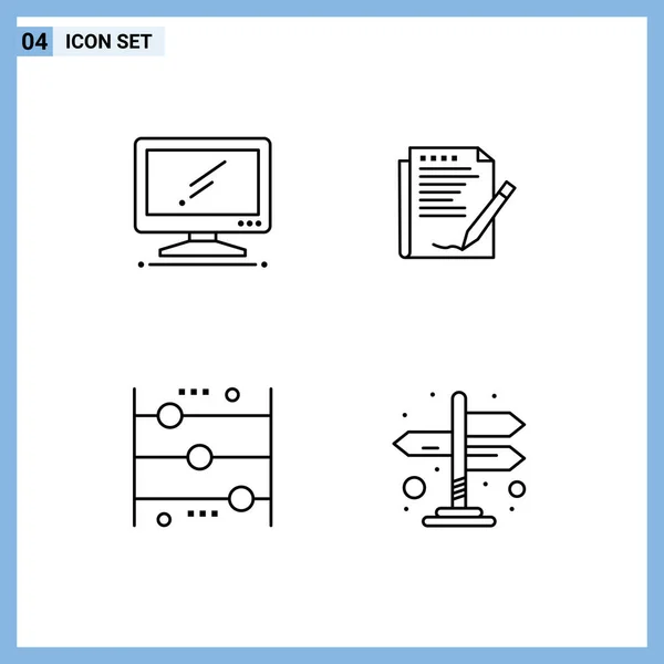 Group Filledline Flat Colors Signs Symbols Computer Paper Imac Report — Stock Vector