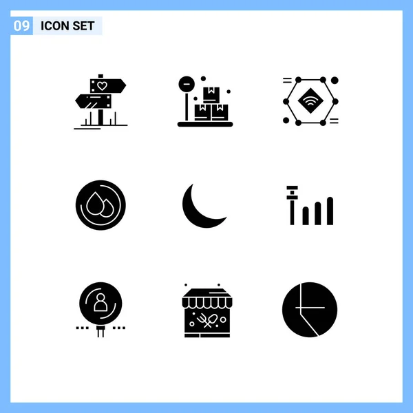 Mobile Interface Solid Glyph Set Pictograms Sleep Moon Iot Blood — Stock Vector