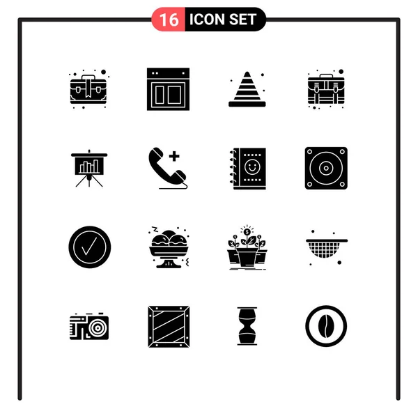 Mobile Interface Solid Glyph Set Pictograms Suitcase Business Website Services — Stock Vector