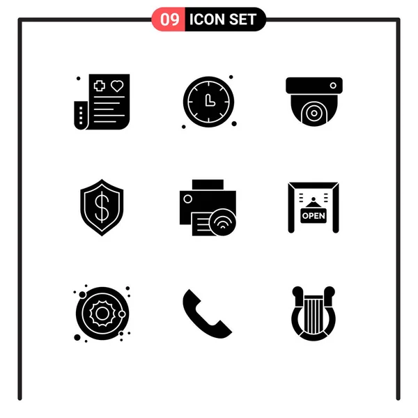 Mobile Interface Solid Glyph Set Pictograms Technology Cyber Timer Cashless — Stockový vektor