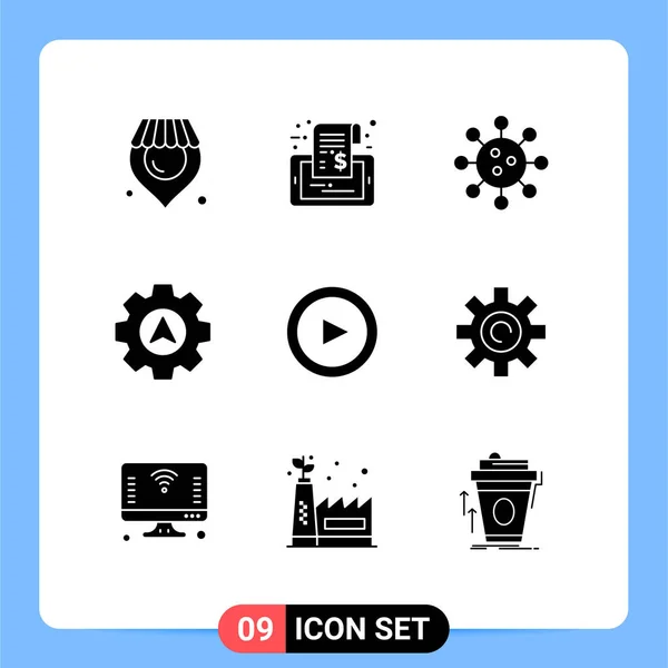 Set Commercial Solid Glyphs Pack Play Gear Biochemistry Cursor Laboratory — Vector de stock