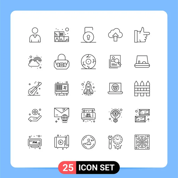 Webおよびモバイルアプリケーション用に設定された25のユニバーサルラインは 編集可能なベクトル設計要素を保護 アップするなどの幸運をもたらします — ストックベクタ
