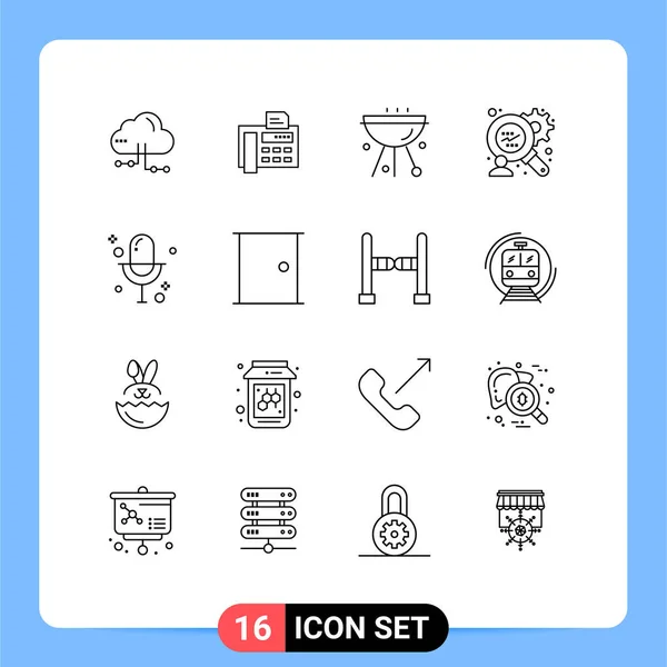 Set Modern Icons Sysymbols Signs Microphone Audio Barbecue Finance Analysis — Archivo Imágenes Vectoriales