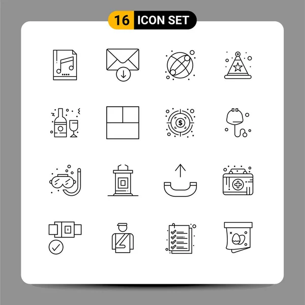 Set Modern Icons Sysymbols Signs Wine Bottle Ball Drink Star — Vector de stock