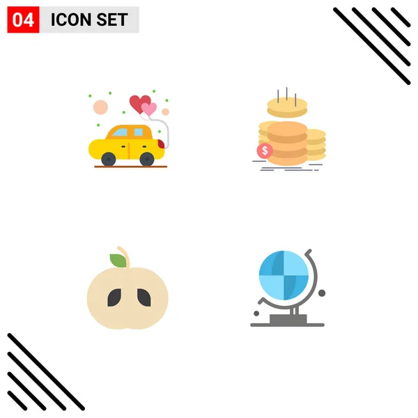 Set Commercial Flat Icons Pack Car Apple Romance Gold Fruit — Stock Vector