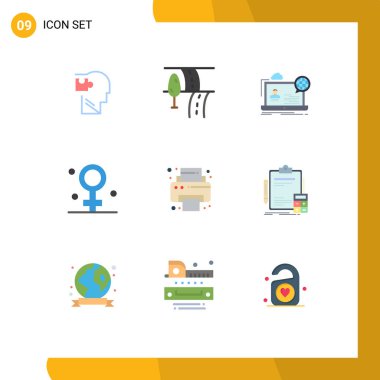 9 Evrensel ofis, sağlık, webinar, kadın, web sitesi Düzenlenebilir Vektör Tasarım Elemanlarından oluşan Düz Renk Paketi