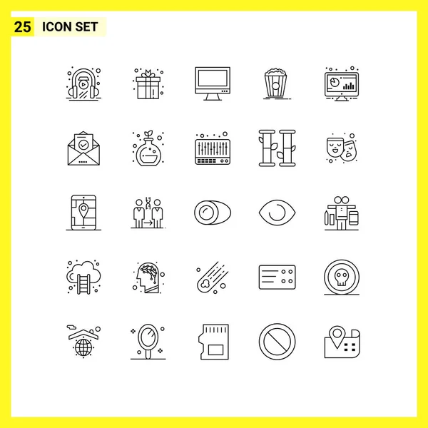 现代25行和符号 如小吃 爆米花 Imac编辑矢量设计元素 — 图库矢量图片