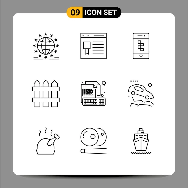 Stock Vector Icon Pack Mit Linienzeichen Und Symbolen Für Holz — Stockvektor