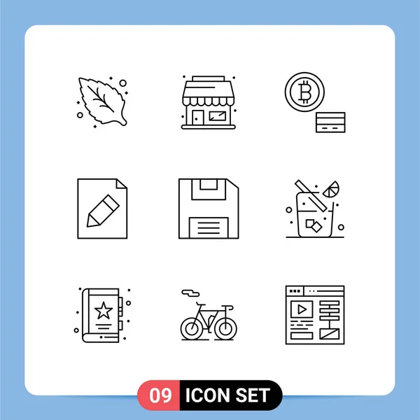 Stock Vector Icon Pack Mit Zeilenzeichen Und Symbolen Für Getränke — Stockvektor