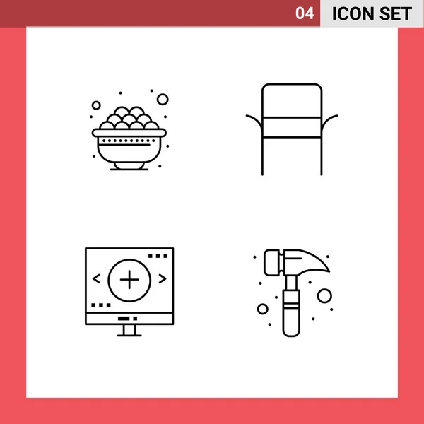 Set Vector Filledline Flat Colors Grid Bowl Find Gras Home — Archivo Imágenes Vectoriales