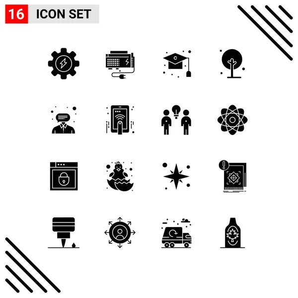 Mobile Interface Solid Gyph Set Pictograms Consultant Plant Cap Farming — Vector de stock