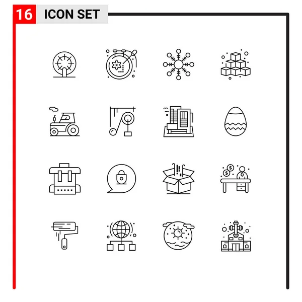 移动接口概要集16个图形 包含拖拉机 盒子可编辑向量设计元素 — 图库矢量图片