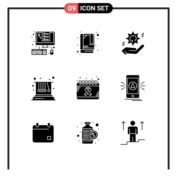 用于日历 解决方案可编辑向量设计元素等Web打印媒体的9个现代固字符号和符号包 — 图库矢量图片