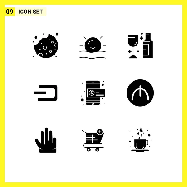 Set Modern Icons Sysymbols Signs Mobile Payment Coin Glass Crypto — Vector de stock