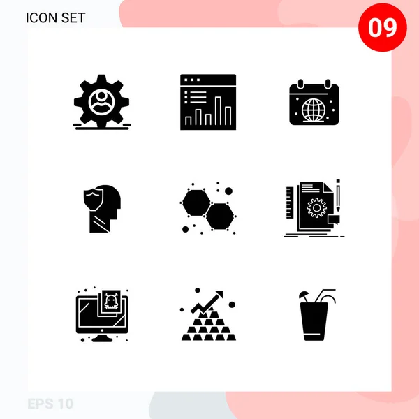 Universal Solid Glyphs Set Web Mobile Applications User Secure Monitoring — Stock Vector