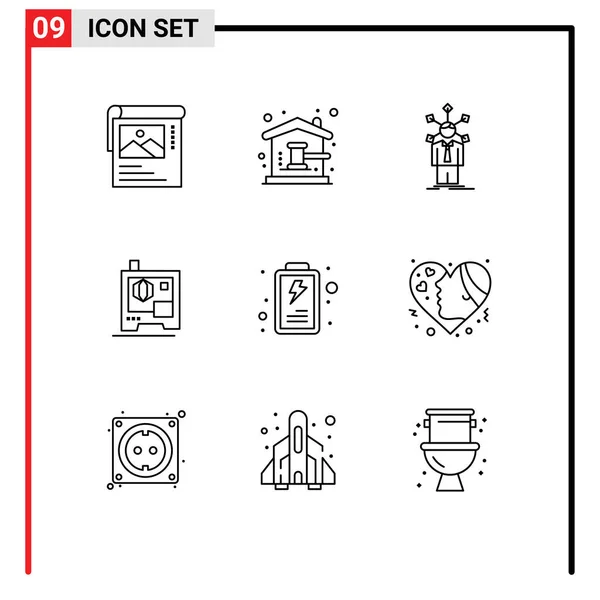 Moderno Set Líneas Gráficos Batería Impresión Casa Impresora Personalidad Editable — Archivo Imágenes Vectoriales