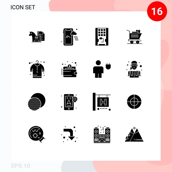 Modern Set Solid Glyphs Symbols Buy Shopping Weather Cart Solid — Stock Vector